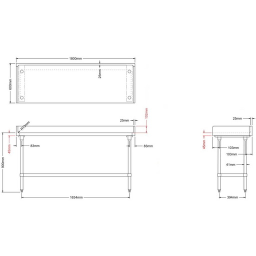 Bakery Work Table Wood Top 1800x600x900mm |  Rwtg600 X1800 Makfry