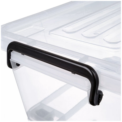 Pack of 12 Plastic Storage Box with Wheels & Lid & Clips 15 litre 400x295x208mm Polypropylene |  S1015 Makfry