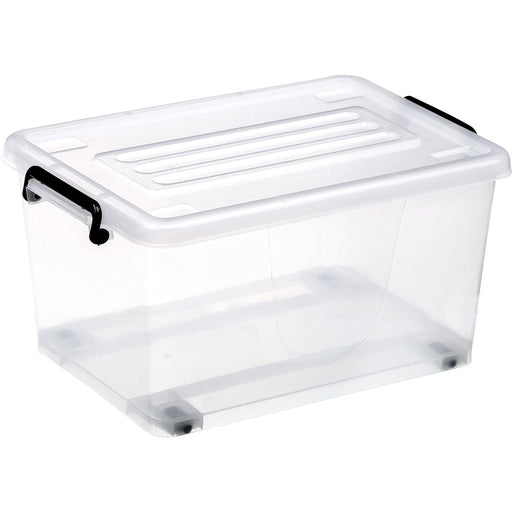 Pack of 12 Plastic Storage Box with Wheels & Lid & Clips 15 litre 400x295x208mm Polypropylene |  S1015 Makfry