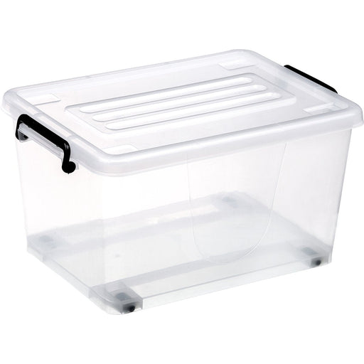 Pack of 4 Plastic Storage Box with Wheels & Lid & Clips 27 litre 465x337x258mm Polypropylene |  S1027SETOF4 Makfry