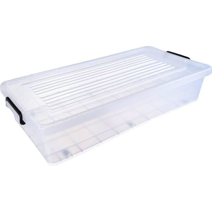 Pack of 4 Underbed Plastic Storage Box with Lid & Clips 34 litre 790x390x157mm Polypropylene |  S1034SETOF4 Makfry