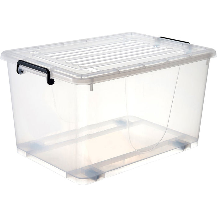 Pack of 4 Plastic Storage Box with Wheels & Lid & Clips 62 litre 590x430x340mm Polypropylene |   S1062SETOF4 Makfry