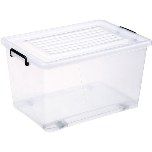 Pack of 4 Plastic Storage Box with Wheels & Lid & Clips 70 litre 630x433x355mm Polypropylene |  S1070SETOF4 Makfry