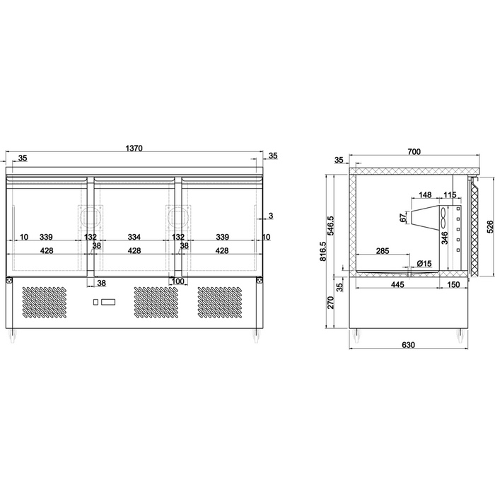 Refrigerated Prep Counter Marble top 3 doors |  MTS93