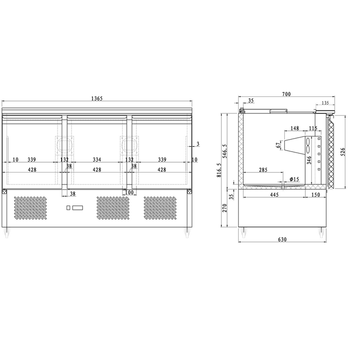 Saladette Open top 3 doors |  SDT3