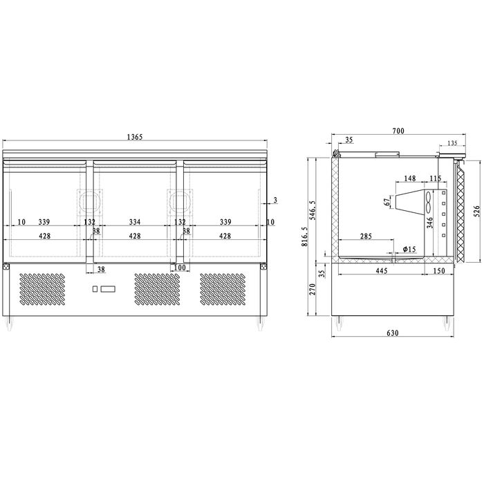 B GRADE Saladette Open top 3 doors |  THS903 B GRADE