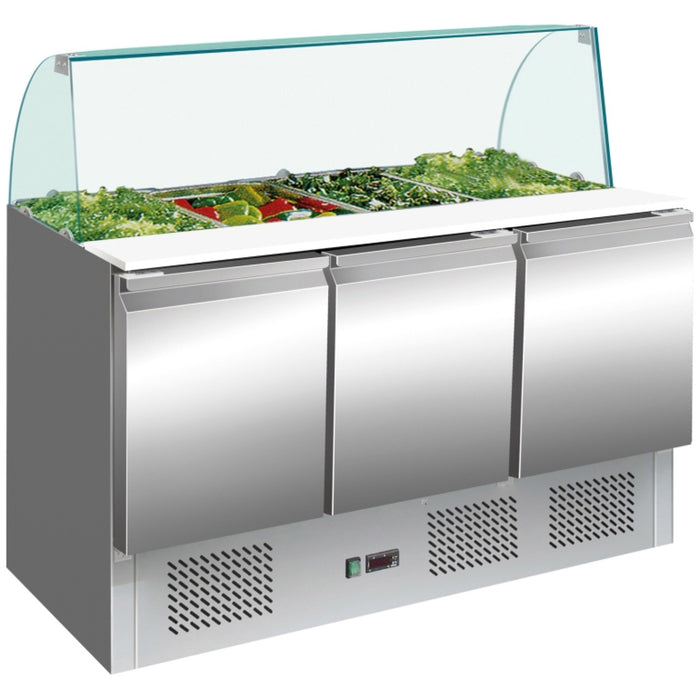 Saladette Prep Counter with Glass top 1365x700x1350mm 3 doors |  THS903CG