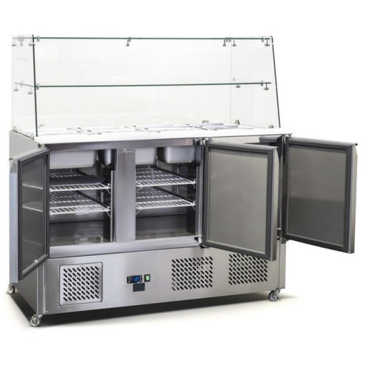 B Grade Commercial Saladette Fridge Glass Top 3 Doors | S93 Sq B Grade Makfry