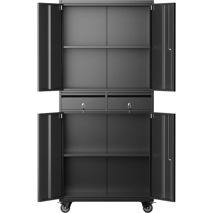 B GRADE Commercial Mobile Black Steel Cabinet 4 Doors 2 Drawers 760x380x1800mm |  SART210 B GRADE Makfry
