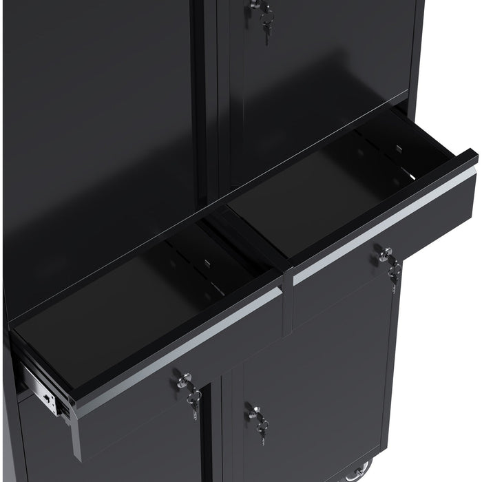 B GRADE Commercial Mobile Black Steel Cabinet 4 Doors 2 Drawers 760x380x1800mm |  SART210 B GRADE Makfry