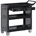 Professional 3 Tier Trolley Cart with Drawer 700x350x780mm Black |  SART212 Makfry