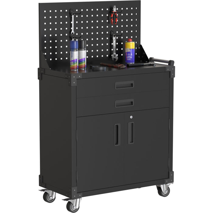 Professional Mobile Black 2 Door 2 Drawer Pegboard Steel Tool Cabinet 800x420x1320mm |  SART224 Makfry