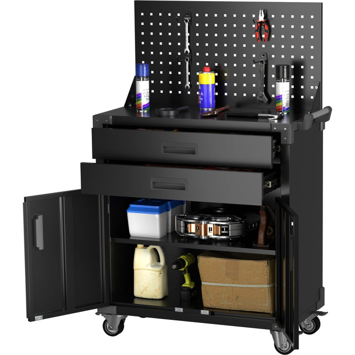 Professional Mobile Black 2 Door 2 Drawer Pegboard Steel Tool Cabinet 800x420x1320mm |  SART224 Makfry