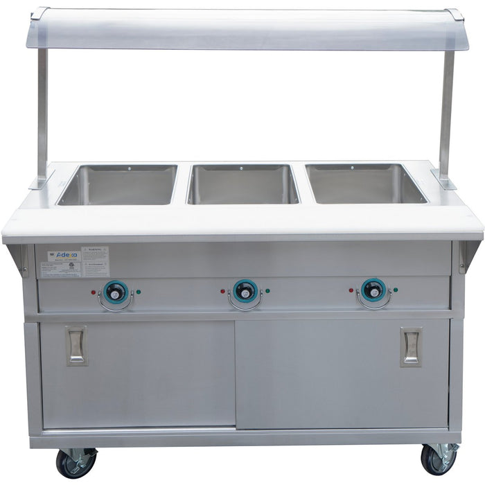 Mobile Bain marie with Cupboard & Sneeze guards 3xGN1/1 |  EST3SWCBSD-SASG1648