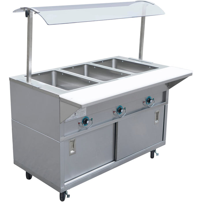 Mobile Bain marie with Cupboard & Sneeze guards 3xGN1/1 |  EST3SWCBSD-SASG1648