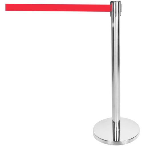 Silver Barrier Post with Red Retractable Belt 2m |  SBP01BR Makfry