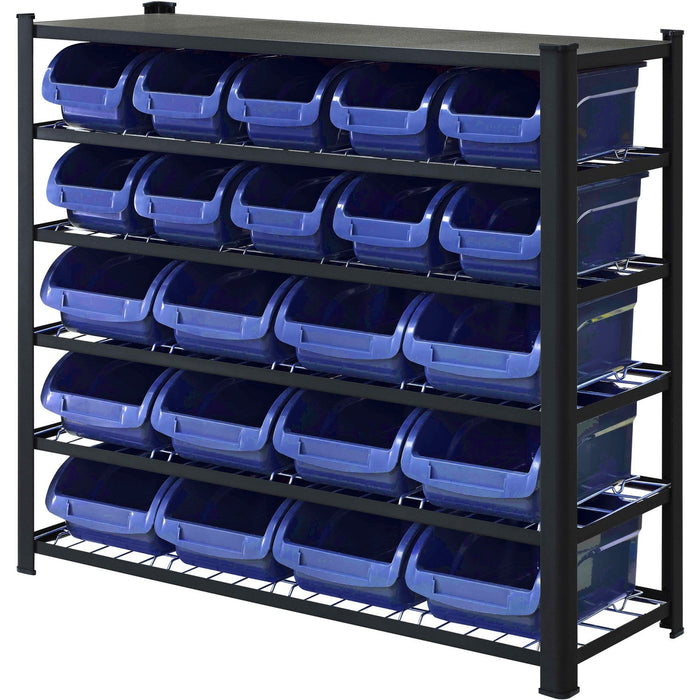 Professional Heavy Duty 5 Tier Bin Rack With 22 Plastic Storage Bins 1120x390x1010mm | Sbrhd2250 Makfry