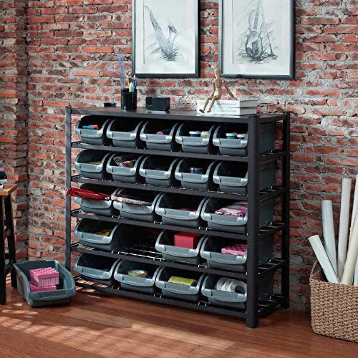 Professional Heavy Duty 5 Tier Bin Rack With 22 Plastic Storage Bins 1120x390x1010mm | Sbrhd2250 Makfry