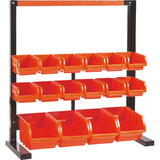 Professional 3 Tier Steel Floor Standing Storage Bin Rack with Magnetic Tool Holder and 16 Removable Bins 660x310x640mm |  SBRT2616 Makfry