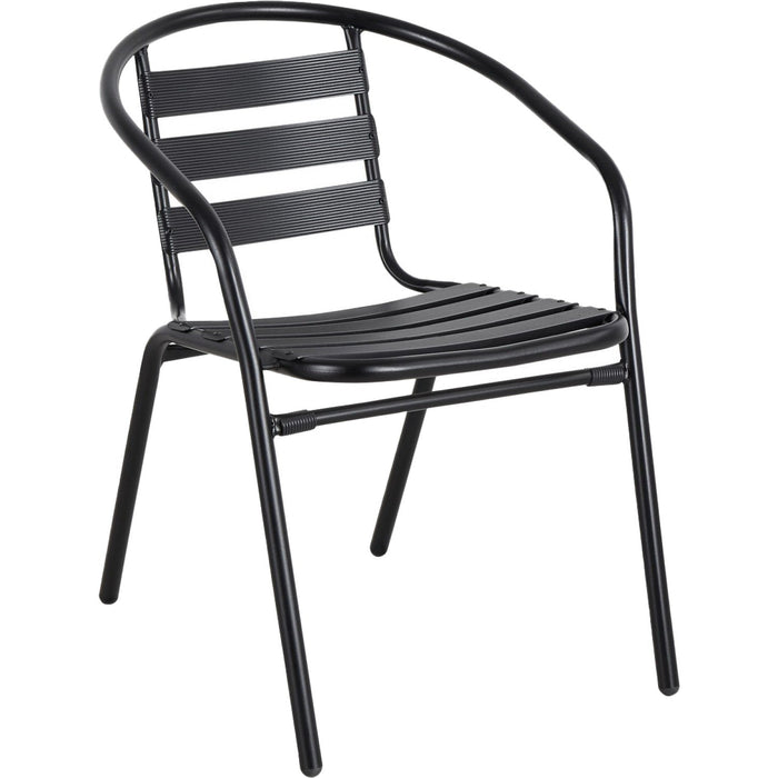 Bistro Dining Chair with Armrests Aluminium Frame Ribbed Plastic Slats Indoors & Outdoors Black |  SC017C Makfry