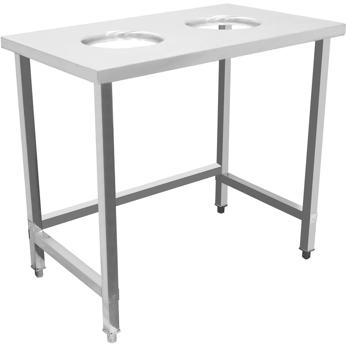 Commercial Stainless Steel Waste Collection Table with Dual Circular Openings 1000x600x900mm |  SC10060 Makfry