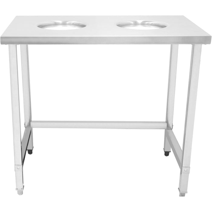 Commercial Stainless Steel Waste Collection Table with Dual Circular Openings 1000x600x900mm |  SC10060 Makfry