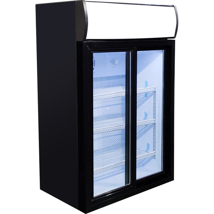 Back bar cooler 105 litres Double Sliding door LED canopy Black |  SC105L