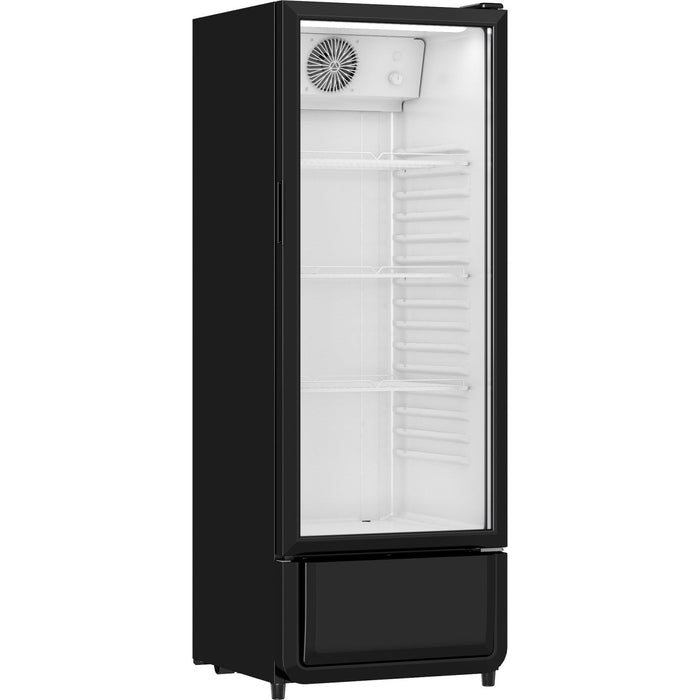 B Grade Commercial Single Bottle Cooler Upright 240 Litres 540x560x1510mm Fan Assisted Cooling Hinged Glass Door Black | Sc240 Black B Grade Makfry