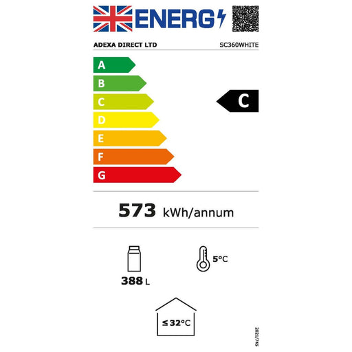 Commercial Single Door Bottle Cooler Upright 388 Litres 5 Shelves Fan Assisted Cooling Hinged Glass Door White 595x585x1878mm | Sc360 White Makfry
