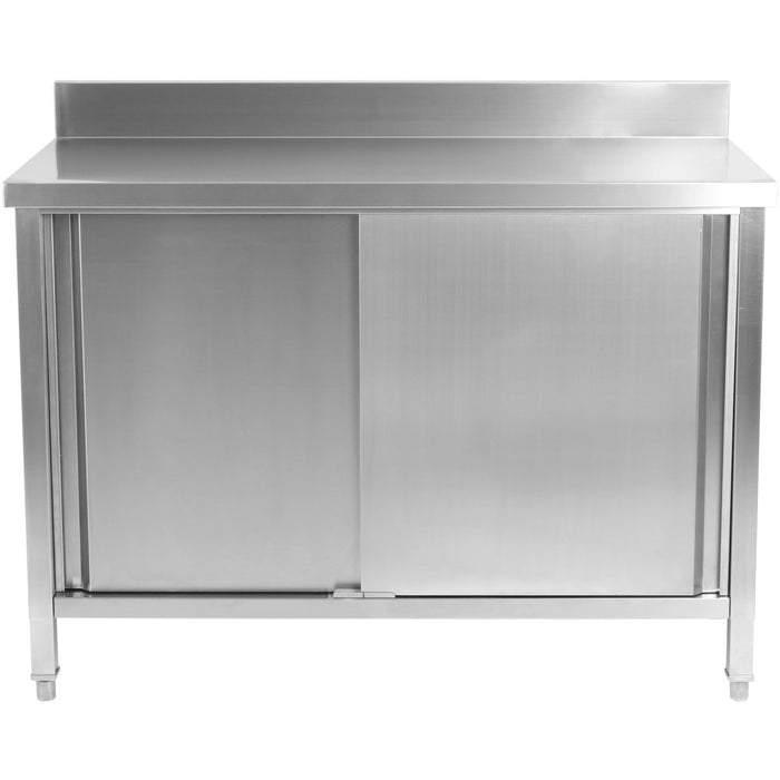 B GRADE Commercial Worktop Floor Cupboard 2 sliding doors Stainless steel 1400x600x850mm Upstand |  SCP14060B B GRADE