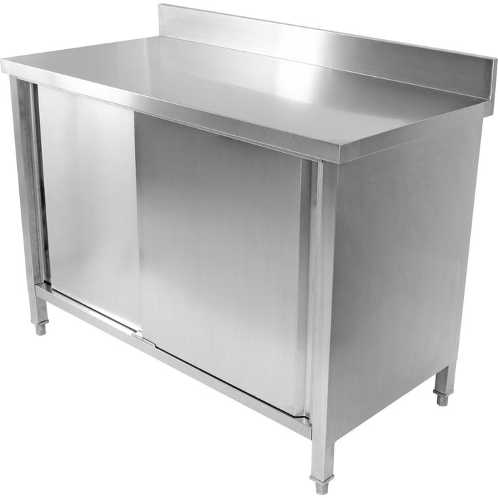 B GRADE Commercial Worktop Floor Cupboard 2 sliding doors Stainless steel 1400x600x850mm Upstand |  SCP14060B B GRADE