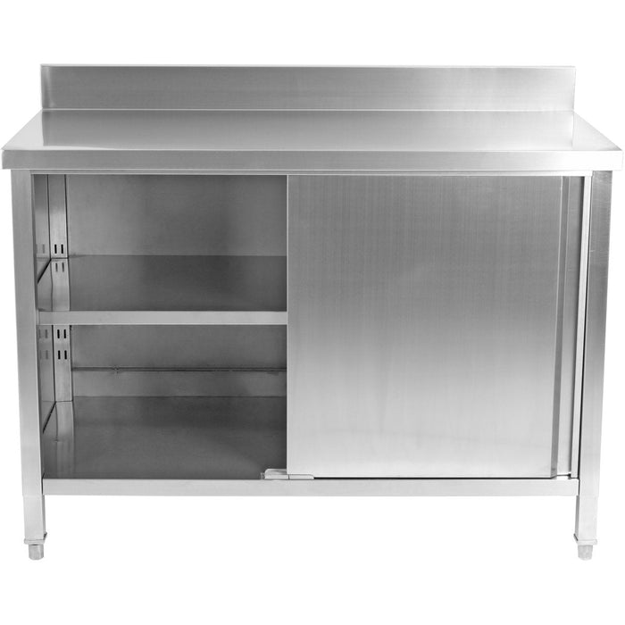 Commercial Worktop Floor Cupboard 2 Sliding Doors Stainless Steel 1800x700x850mm Upstand | Scp18070 B Makfry