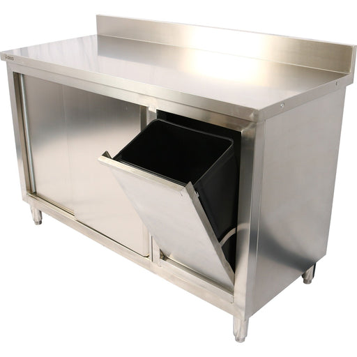 Commercial Stainless Steel Cupboard With Right Side Rubbish Bin &Amp; Sliding Door 1400x700x1000mm | Scp70140 Brbr Makfry