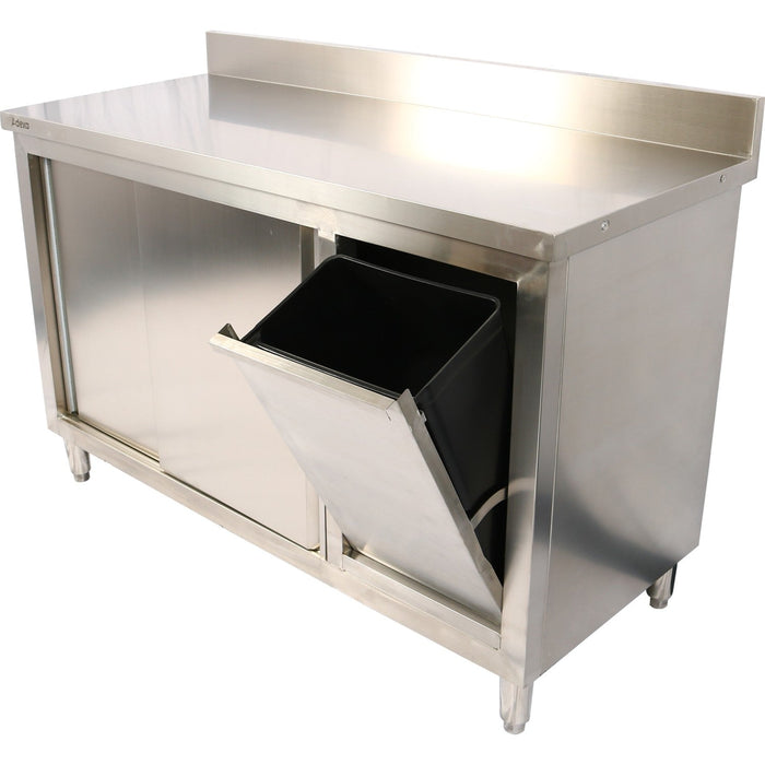 Commercial Stainless Steel Cupboard With Right Side Rubbish Bin &Amp; Sliding Door 1600x700x1000mm | Scp70160 Brbr Makfry