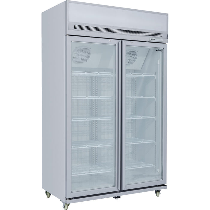 Commercial Display Freezer Upright 1000 litres Double Hinged glass door LED canopy Grey |  SDM1000