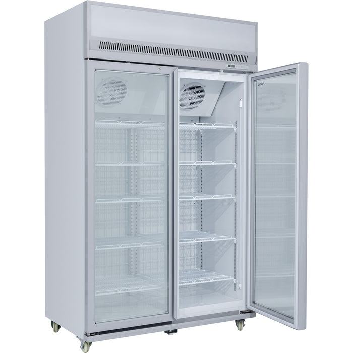 Commercial Display Freezer Upright 1000 litres Double Hinged glass door LED canopy Grey |  SDM1000