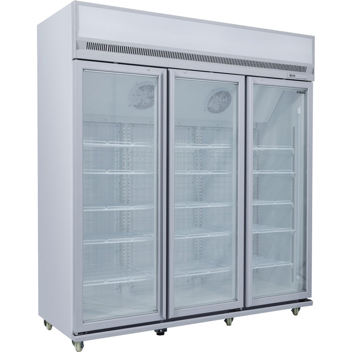 Commercial Display Freezer Upright 1500 litres Triple Hinged glass door LED canopy Grey |  SDM1500