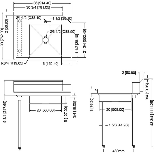 Commercial Stainless Steel Pass Through Dishwasher Table With Sink Left 914mm Width | Sdt36 L Makfry