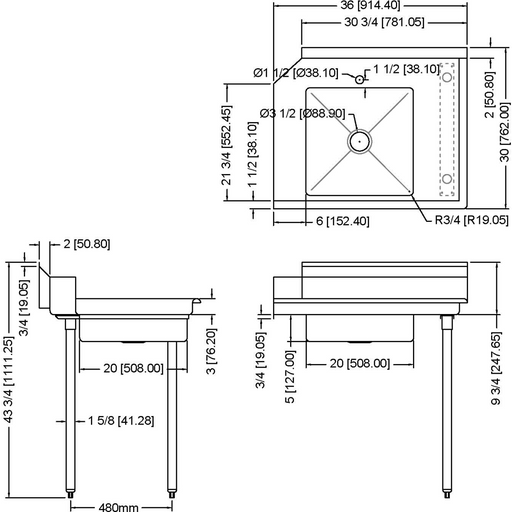 Commercial Stainless Steel Pass Through Dishwasher Table With Sink Right 914mm Width | Sdt36 R Makfry