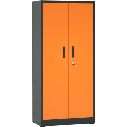 Heavy Duty Grey And Orange 2 Door Lockable Steel Tool Cabinet With 4 Shelves &Amp; Pegboard 800x400x1800mm |  Setc1 Greyorange Makfry