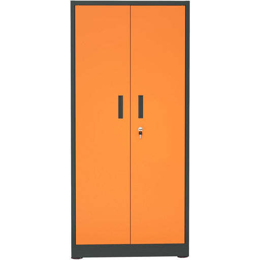 Heavy Duty Grey And Orange 2 Door Lockable Steel Tool Cabinet With 4 Shelves &Amp; Pegboard 800x400x1800mm |  Setc1 Greyorange Makfry