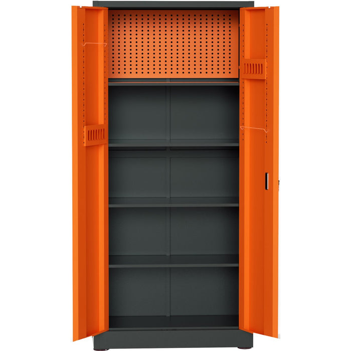 Heavy Duty Grey And Orange 2 Door Lockable Steel Tool Cabinet With 4 Shelves &Amp; Pegboard 800x400x1800mm |  Setc1 Greyorange Makfry