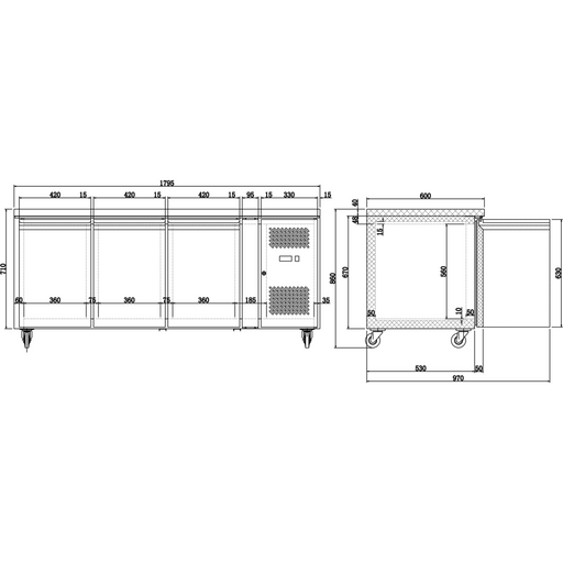 Commercial Freezer Counter Ventilated 3 Doors Depth 600mm | Thsnack3100 Bt Makfry