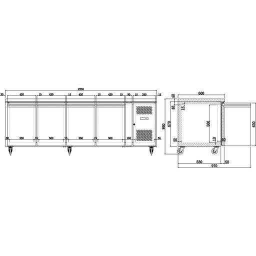 Professional Refrigerated Counter 4 Doors Depth 600mm | Thsnack4100 Tn Makfry