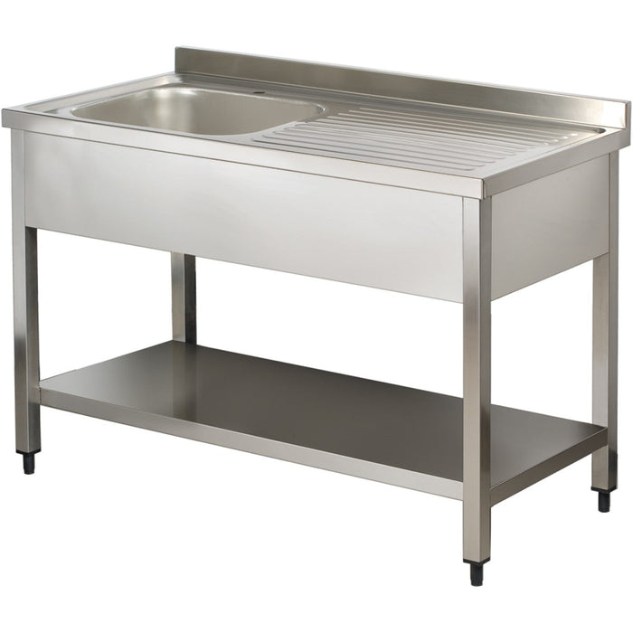 B Grade Commercial Stainless Steel Left Hand Sink With Shelf And Splashback 1400mm Width 600mm Depth | Vs146 Lbs B Grade Makfry