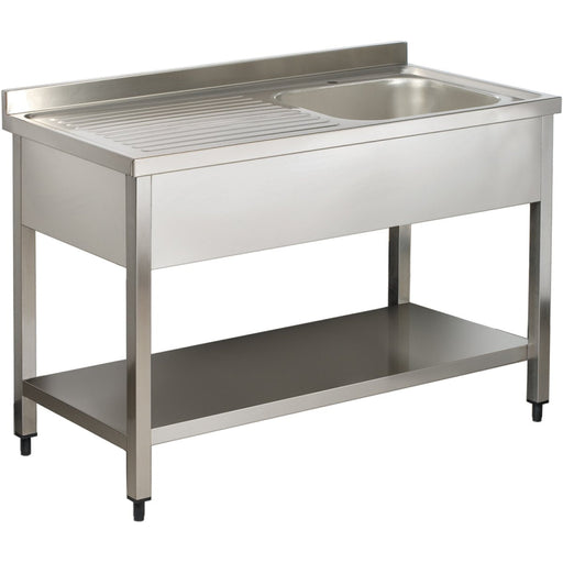 Commercial Sink Stainless Steel 1 Bowl Right Bottom Shelf Splashback 1400mm Depth 700mm | Vs147 Rbs Makfry