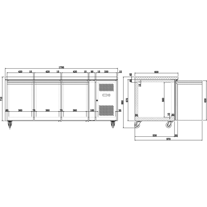 Professional Refrigerated Counter 3 doors Depth 600mm |  RS31V