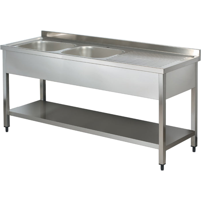 B GRADE Commercial Sink Stainless steel 2 bowls Left Bottom shelf Splashback 1800mm Depth 600mm |  VS186LBT B GRADE