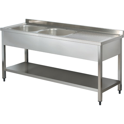 B Grade Commercial Sink Stainless Steel 2 Bowls Left Bottom Shelf Splashback 1400mm Depth 600mm | Vs146 Lbt B Grade Makfry