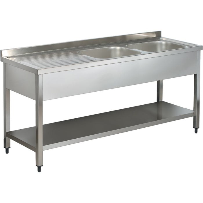 B GRADE Commercial Sink Stainless steel 2 bowls Right Bottom shelf Splashback 1400mm Depth 700mm |  VS147RBT B GRADE